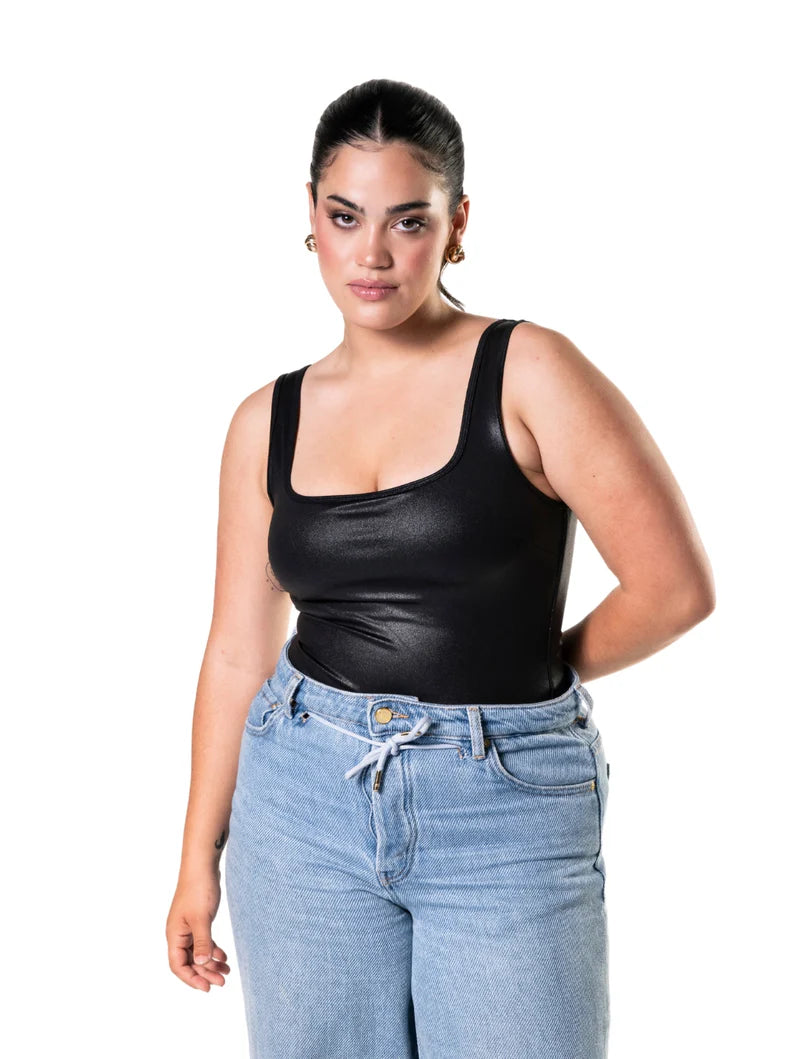 Body effet cuir ajusté