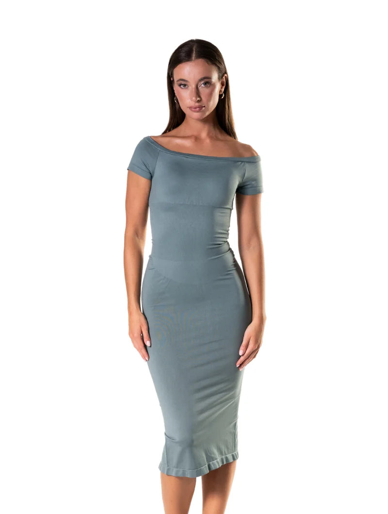 Robe fendue Shapewear à épaules découvertes